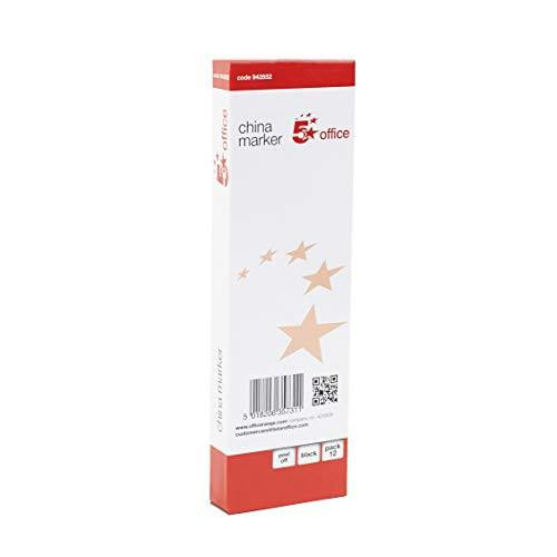 5 Star Office China Graph Pencil 4mm Column Non-toxic Black [Pack 12], vertical image of a white and red box containing 12 black graph pencils.