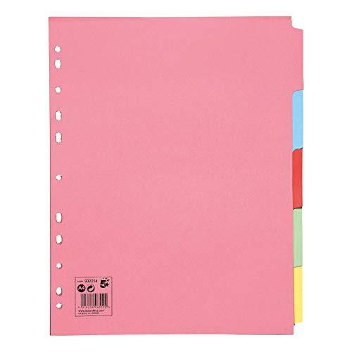 5 Star Subject Dividers Multipunched Manilla Board 5-Part Extra Wide A4 Assorted, pink multipurpose filing dividers with colored tabs for organization, pack of 10.