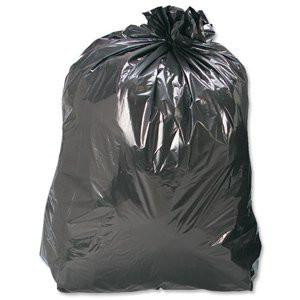 Refuse Sacks 160 Gauge 110 Litre Capacity Black, a black plastic refuse sack filled with waste, for waste disposal and rubbish collection.