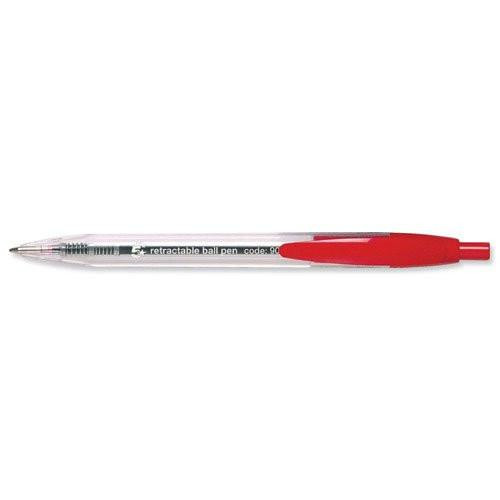 5 Star Ball Pen Retractable Medium 1.0mm Tip 0.4mm Line Red [Pack 10], red and transparent ballpoint pen with retractable tip
