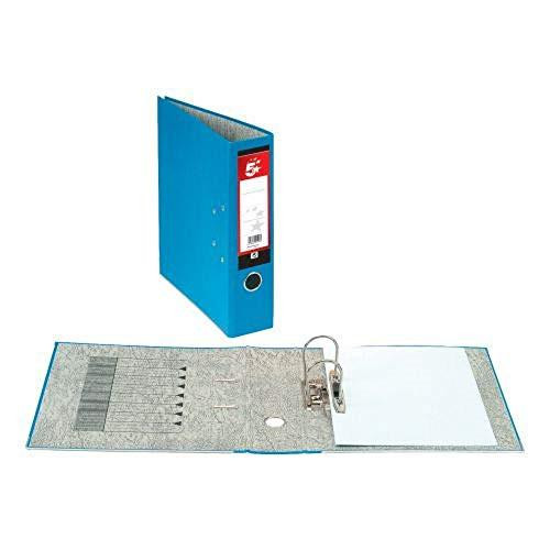 5 Star Lever Arch File 70mm Spine A4 Blue [Pack of 10], blue lever arch file with a label on the spine and an open ring binder inside