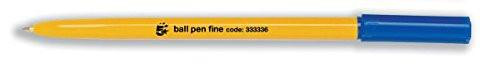 5 Star Office Ball Pen Yellow Barrel Fine 0.7mm Tip 0.3mm Line Blue, yellow barrel ballpoint pen with blue cap and fine tip for smooth writing, pack of 50