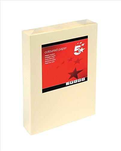 5 Star Office Coloured Copier Paper Multifunctional Ream-Wrapped 80gsm A4 Light Cream, ream wrapped package of 500 sheets of light cream coloured copier paper.