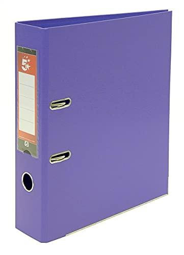 5 Star Office 138811 A4 Plastic Lever Arch File - Purple (Pack of 10), purple plastic lever arch file with metal ring mechanisms on the side for filing documents.