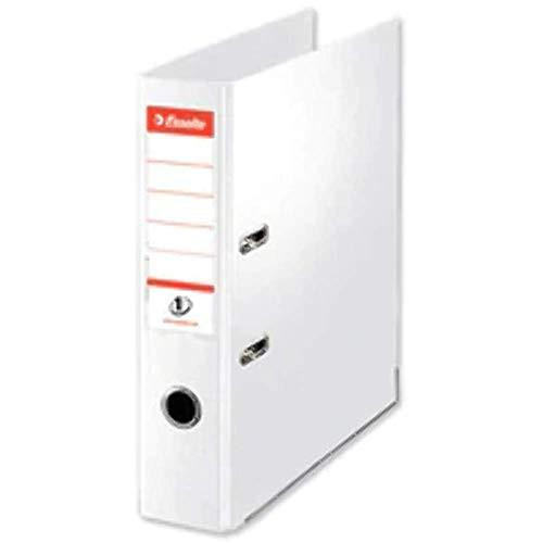 Esselte 10101095 Leitz Polypropylene Lever Arch A4 80mm Black PK10, white lever arch file with red and black branding and metal mechanisms for office filing and storage.