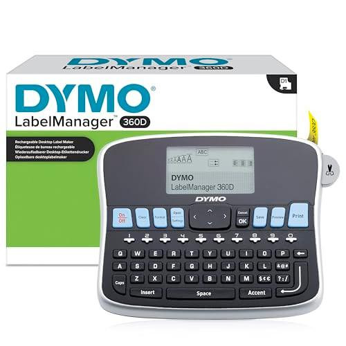 DYMO Desktop Label Maker | LabelManager 360D Rechargeable Hand-Held Label Maker with QWERTY Keyboard, Large Display, and One-Touch Smart Keys for Easy Home & Office Organization