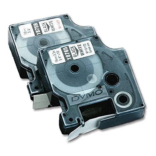 DYMO - Permanent adhesive polyester tape - black on white - Roll (1.2 cm x 5.5 m) - 1 roll, product image showing the tape roll's packaging and dimensions.