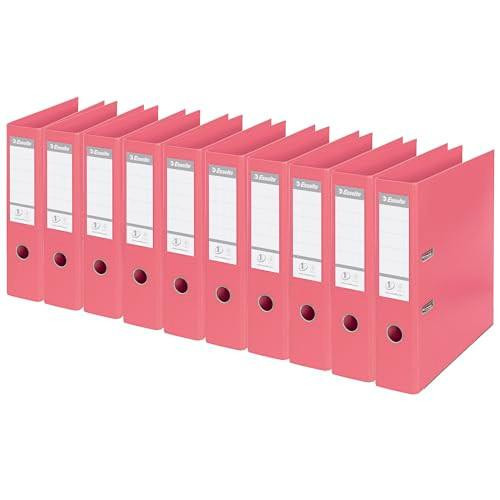 Esselte No. 1 Power Solea A4 Lever Arch File with 75 mm Spine - Pink, Pack of 10, featuring sturdy pink plastic binders with lever arch mechanisms for organizing documents.