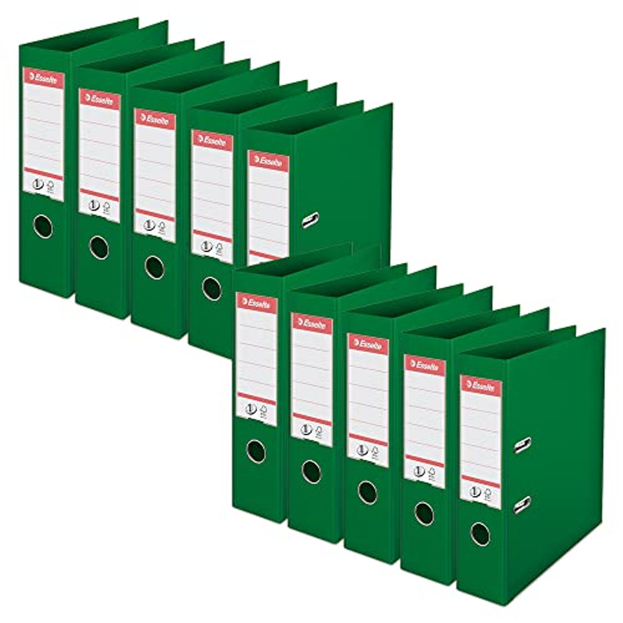 Esselte, A4 Lever Arch File, 75 mm Spine, 500 sheets Capacity, PP, Plastic Cover, No. 1 Mechanism, Files & Folders, Green, Pack 10, 628544