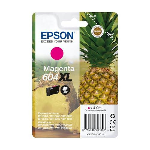Epson 604XL Pineapple, Genuine Magenta Ink Cartridge, front view showing the product packaging with an image of a pineapple and the Epson logo.