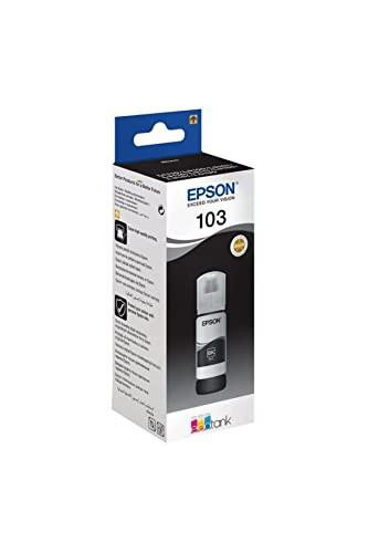 Epson Cartouche d'encre Ecotank 103 65ml (Noir), black ink cartridge in retail packaging with Epson branding and product information.