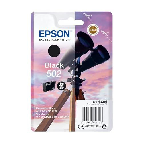 Epson 502 Black Binoculars Genuine Ink Cartridge, Standard, packaging with the image of a telescope.