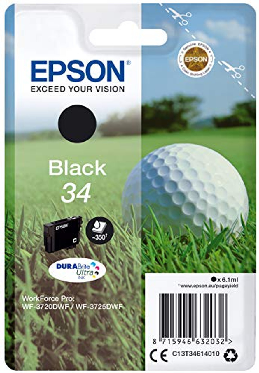 Epson 34 Black Golfball Genuine, DURABrite Ultra Ink Cartridge, Standard Capacity