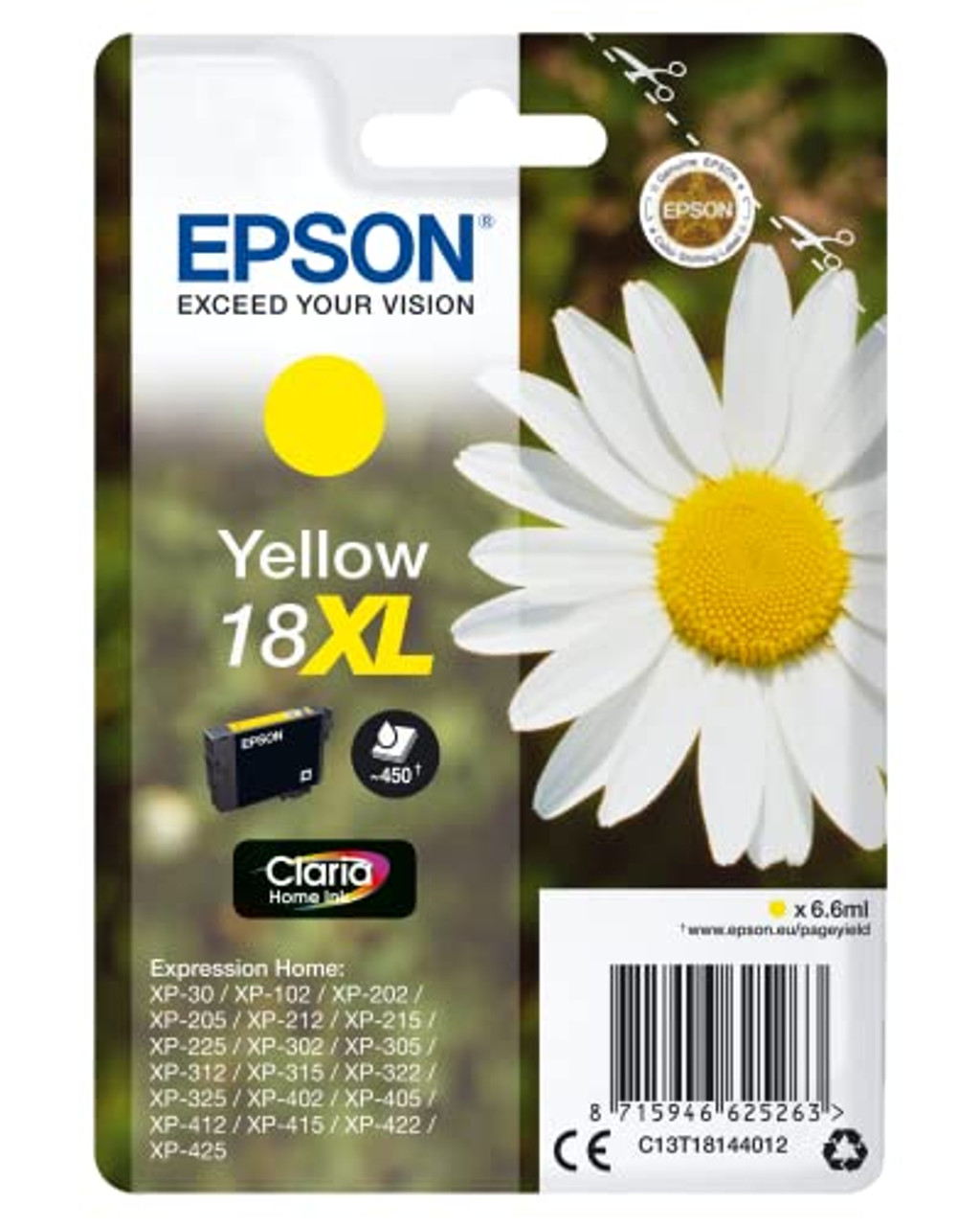 Epson 18XL Yellow Daisy High Yield Genuine, Claria Home Ink Cartridge, XL High Capacity
