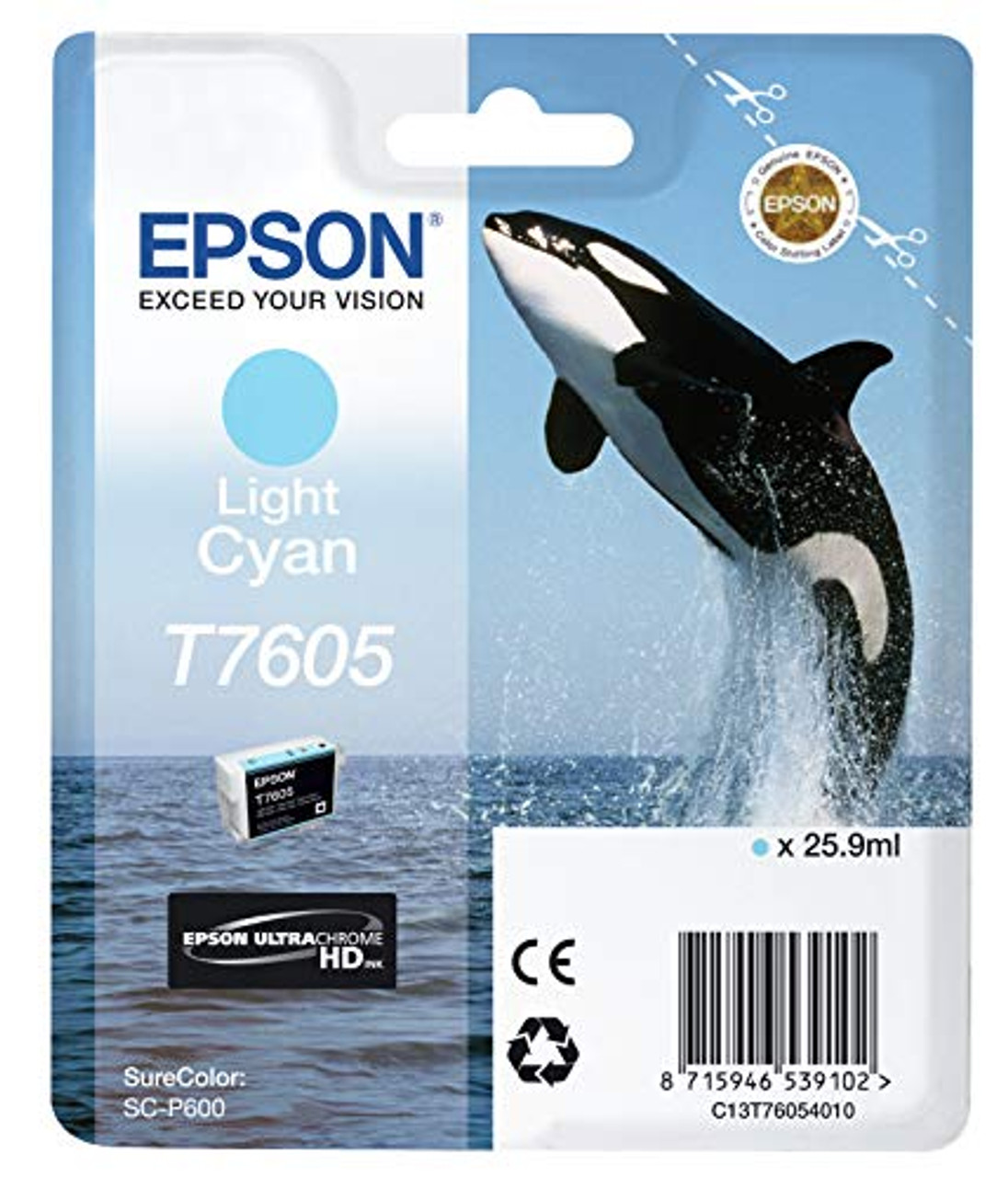 Epson C13T76054010 T7605 Ink Cartridge, Light Cyan, Genuine