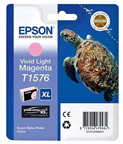 Epson T1576 Vivid Light Magenta Print Cartridge, Genuine, for Epson printers, in packaging with a turtle image.