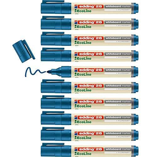 edding 28 Ecoline whiteboard marker - blue - box of 10 whiteboard pens - round tip 1.5-3 mm - whiteboard pen dry wipe for whiteboards, flipcharts, pinboards, memo boards, sketchnotes - refillable, arranged in a vertical row