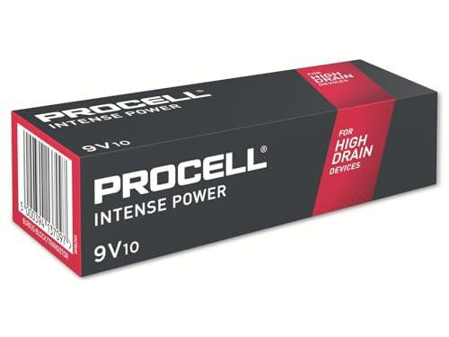 Duracell Procell Intense 9V Battery Pack of 10, black and red packaging for high drain devices.