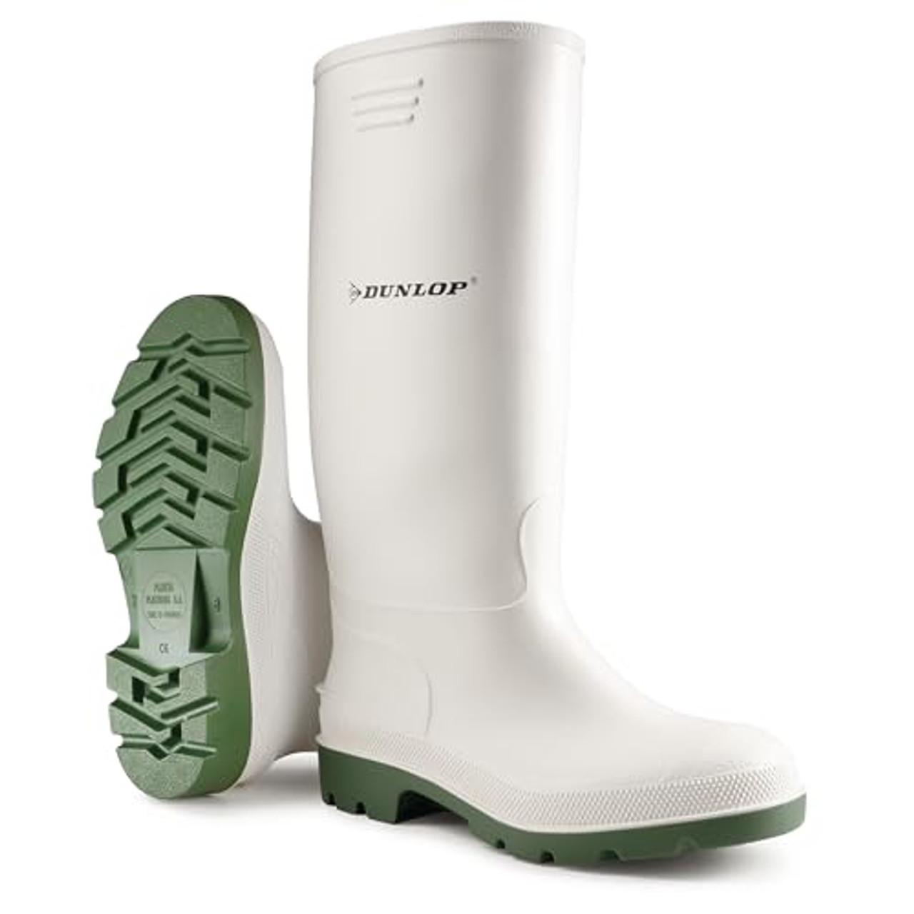 DUNLOP Pricemastor - Unisex Knee High Wellington Rain Boots, White, CE Certified Waterproof and Chemical Resistant PVC Wellies with Oil Resistant Outsole for Outdoor and Gardening - EU47, UK12