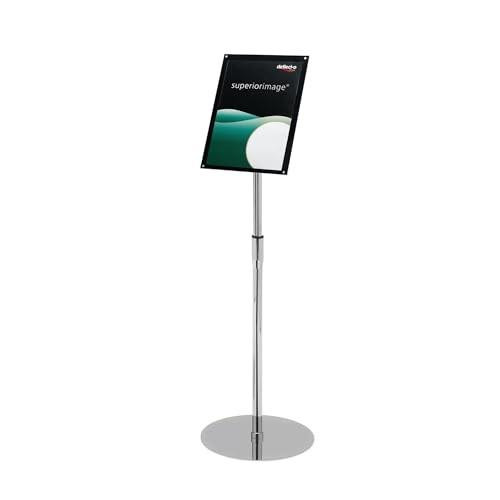Deflecto A4 Bevelled Edge Floor Standing Sign Holder, Adjustable Portrait & Landscape Display Boards Free Standing, Telescopic Display Stand.