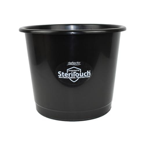 Deflecto Essential Range 14 Litre Waste Bin with Antimicrobial, black bedroom bin for waste paper, kitchen dustbin, and office waste container.