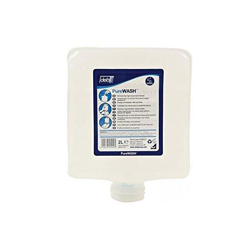 DebA Pure WASH 2L x4 by Deb, a white packaging container with a blue and white label displaying product details and usage instructions.