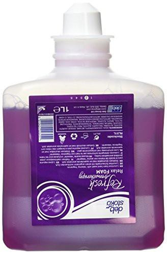 DEB ACF1000ML Refresh Relax Cartridge, 1 L - Pack of 6, 1-liter bottles with purple liquid disinfectant for cleaning and sanitizing surfaces.