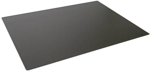 Durable Desk Mat with Contoured Edges 65 x 50cm, Non-Slip Back, Made from Polypropylene, Easy to Clean, Black, flat view of the black desk mat showing its smooth surface and contoured edges.