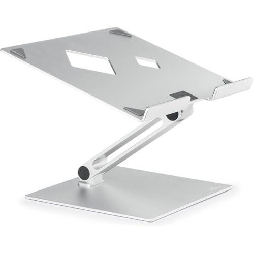 Durable Desktop Laptop Stand, silver adjustable stand for laptops and notebooks with foldable ergonomic design, ideal for customizable height and angle.