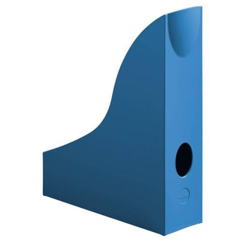 Durable 775706 Magazine File ECO A4 Blue Angel Certified, blue magazine file with a curved design and round hole for easily pulling from shelves.