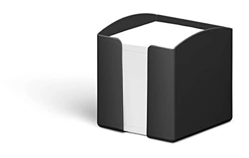 Durable Eco-Friendly Note Box - Includes 800 Sheets of Recycled Paper - Blue Angel Certified - Desktop Note Pad Holder - Black, black and white note box with a modern design for organizing notes.