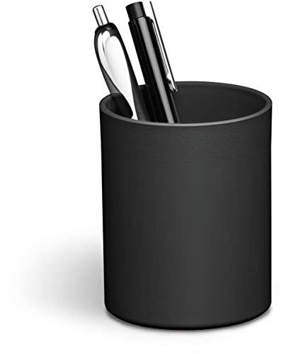 Durable ECO 775901 Pen Holder Blue Angel Certified, 1 Item, Black, sleek cylindrical black pen holder with two pens inside.