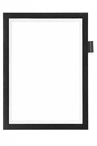 Durable DURAFRAME Note Self-Adhesive Magnetic Frame, black A4 format with included universal pen holder, showcasing a sleek black border and a white writing surface.