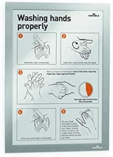 Durable DURAFRAME Self-Adhesive Magnetic Frame, A4 silver document frame for professional signage with washing hands proper instruction image