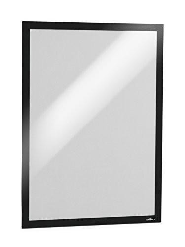Durable DURAFRAME Self-Adhesive Magnetic Frame, A3 size in black, with a sleek black border and clear glass front, designed for professional internal signage, pack of 6 frames.