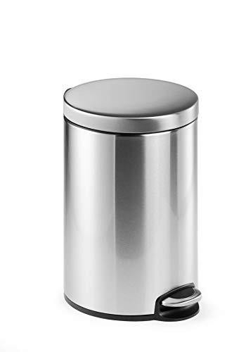 Durable Pedal Bin Stainless Steel Round, 12 Litre Capacity, Silent Closing Lid, Perfect For Offices, Kitchens, Bathrooms, etc, Silver, image of a sleek, round stainless steel pedal bin with a foot pedal and lid