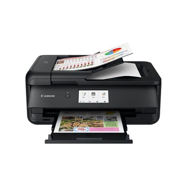 Canon PIXMA TS9550a Wireless A3 Colour All-in-One Inkjet Photo Printer, compact all-in-one printer with touchscreen display, printing, copying, scanning capabilities, supports A3 print size, features Wi-Fi, Ethernet, Cloud Link connectivity, multi-media support, ideal for home use.