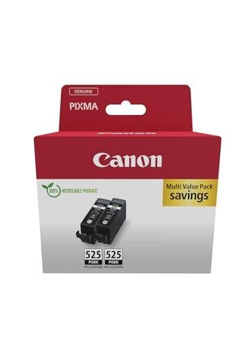Canon PGI-525 TWIN Pack of 2 cartridges, black ink, genuine recycled cardboard multipack, packaging with Canon branding and multi-value savings label.