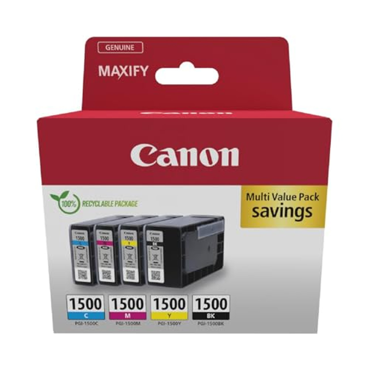 Canon Ink - PGI-1500 C M Y BK Genuine Colour Printer Ink Cartridges - 4 Pack (1 x Black, 1 x Cyan, 1 x Magenta & 1 x Yellow) Maxify Printer Compatible