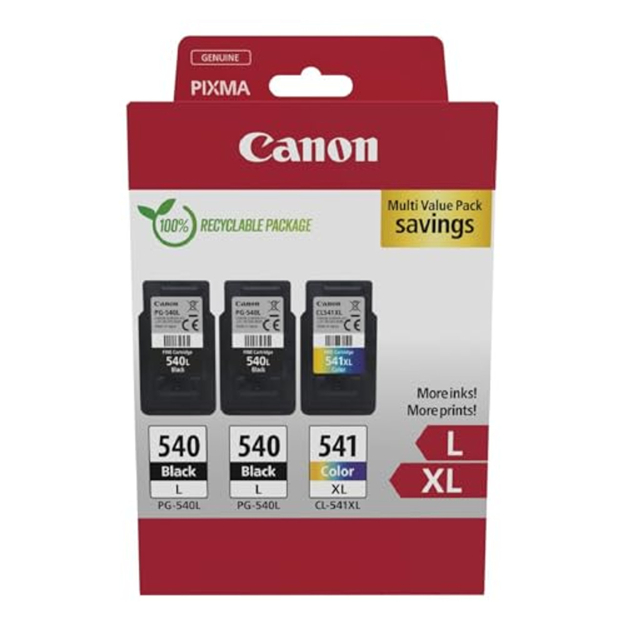 Canon Ink Multipack - PG-540L/CL-541XL Genuine Printer Ink Cartridges 3 Pack (2 x Black L, 1 x Colour XL) - Compatible with PIXMA MX, MG & TR