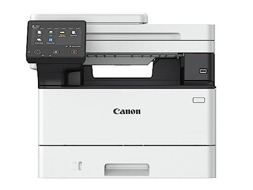 Canon i-SENSYS MF461dw 3-in-1 Wireless Mono Laser Printer, A4 print, copy, scan functionalities, featuring a touchscreen LCD, 36ppm print speed, 100ipm scan speed, 2-sided ADF, secure and sustainable design, ideal for office use.