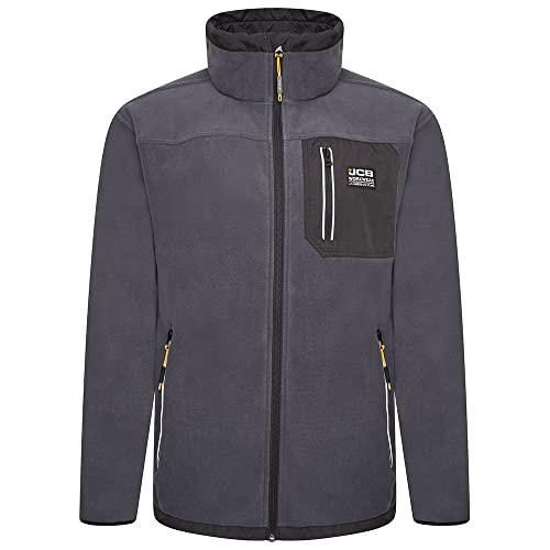 JCB - Trade Steel Blue Full Zip Fleece - Fleece Jacket Mens - Work Fleece Mens - Mens Fleece Jackets Full Zip - Mens Workwear - Mens Clothes - M, a men's steel blue fleece jacket with a full front zipper, zippered chest pocket, and comfortable high collar designed for work and casual wear.