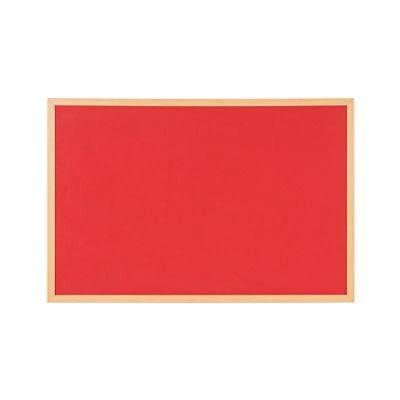 Bi-Office FB6546239 Felt Noticeboard with Oak Frame, 1200mm x 1200mm, Red, wall-mounted fabric noticeboard with a red felt surface and light oak frame for office or classroom use.