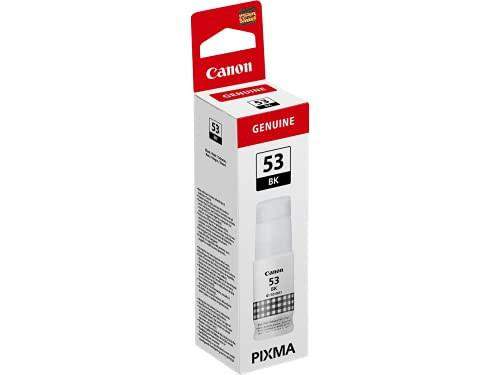 Canon GI-53 BK EUR Black Ink Bottle, 60ml, in white and red packaging with black ink illustration.
