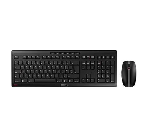 CHERRY STREAM DESKTOP RECHARGE Wireless Desktop Set UK Layout QWERTY with Black Keyboard and Wireless Mouse featuring Quiet Keystrokes and Rechargeable Battery
