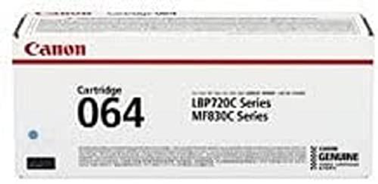 Canon 064 - Cyan - original toner cartridge for i-SENSYS LBP722Cdw and MF832Cdw printers, image of the toner cartridge box with product details.