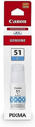 Canon GI-51 Cyan Ink Bottle - 4546C001, a white ink bottle with a blue label and white cap designed for Canon PIXMA printers.