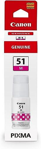Canon GI-51 Magenta Ink Bottle - 4547C001, unopened ink bottle with white cap, pink and white label, designed for inkjet printers.