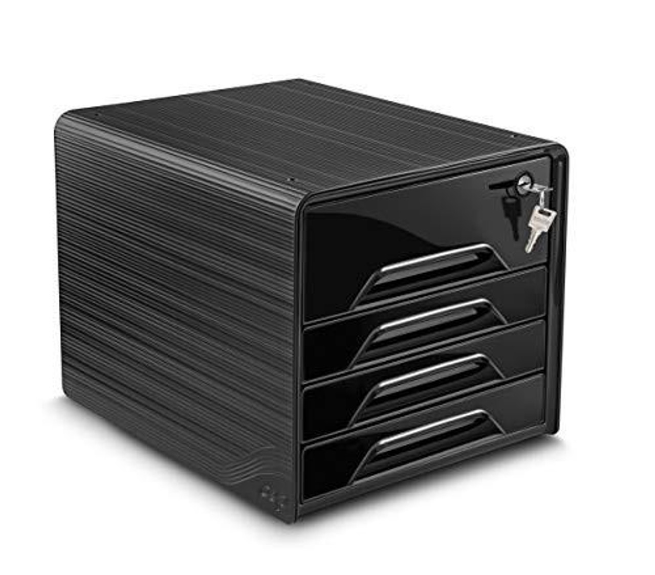 CEP Smoove Secure Filing Module, 4 Drawers, Black, a compact and secure office filing cabinet with four drawers and a lock for document storage.