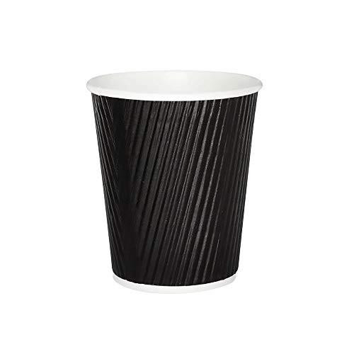 Black Ripple Cup, 25cl, Pack of 500, black disposable hot beverage cup with ribbed exterior and white interior.
